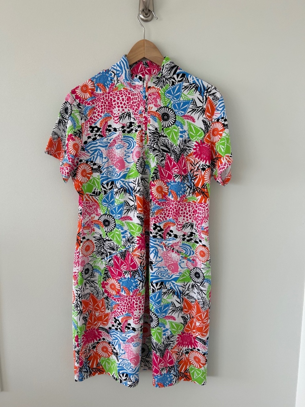 IBKUL Bamboo Garden Sleeveless Zip Polo Dress XL Multicolor Golf Tennis EUC